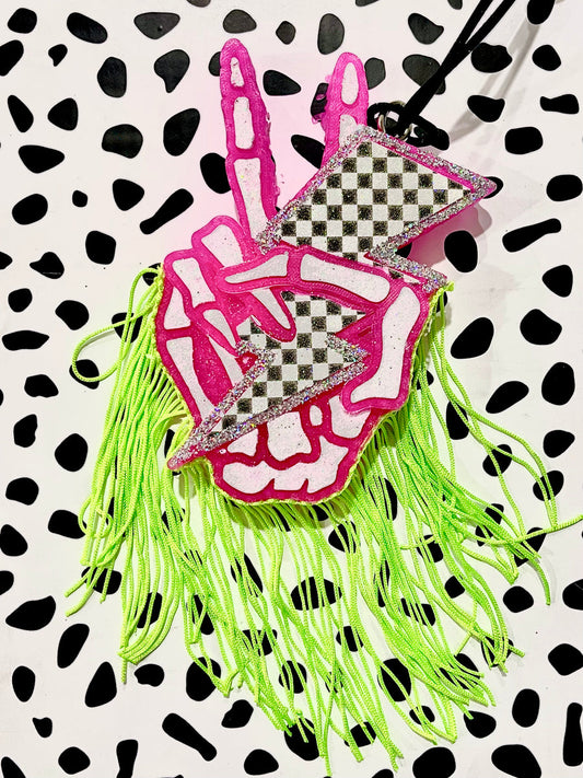 Pink & Green Skeleton Hand Fringe Freshie