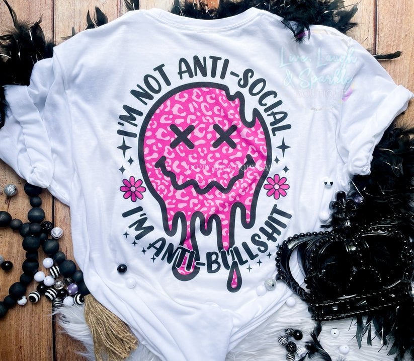 I'm Not Anti-Social Leopard Smiley Tee