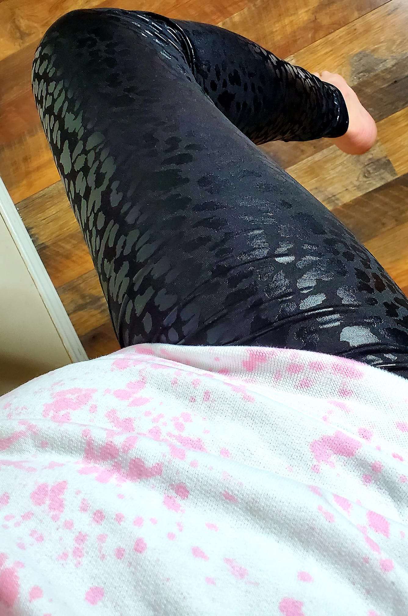 Black leopard print leggings. 