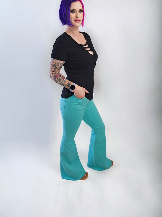 Turquoise Mint Sassy Bell Bottom Jeans