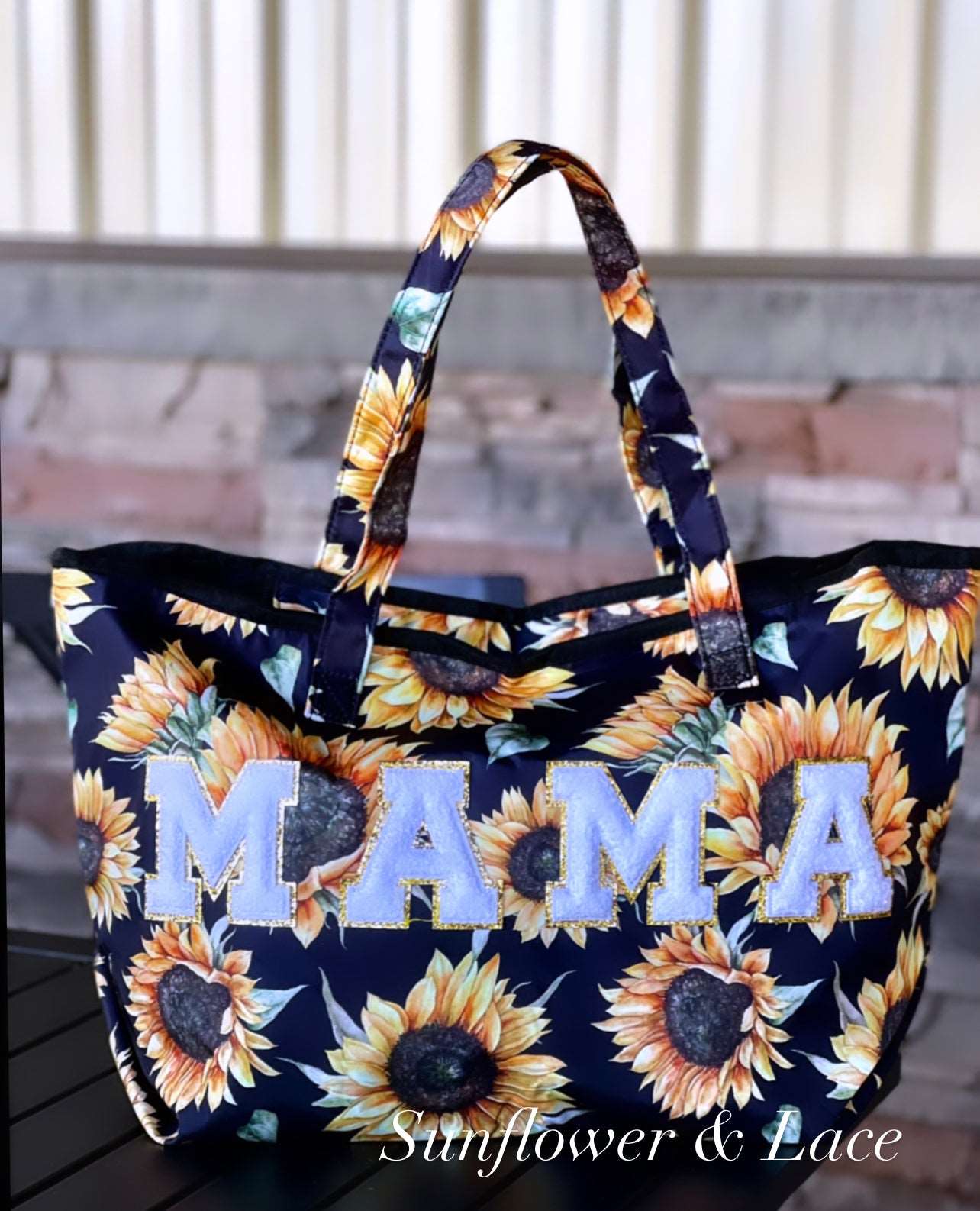 Sunflower bag with Mama on it. 