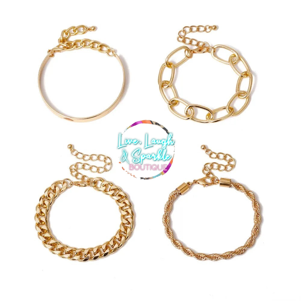 Gold chain bracelet set of 4.