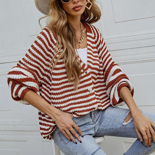 Striped Button Down Long Sleeve Cardigan