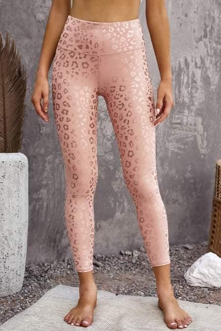 Pink metallic leopard leggings. 