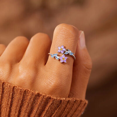 Flower Shape Inlaid Zircon 925 Sterling Silver Ring