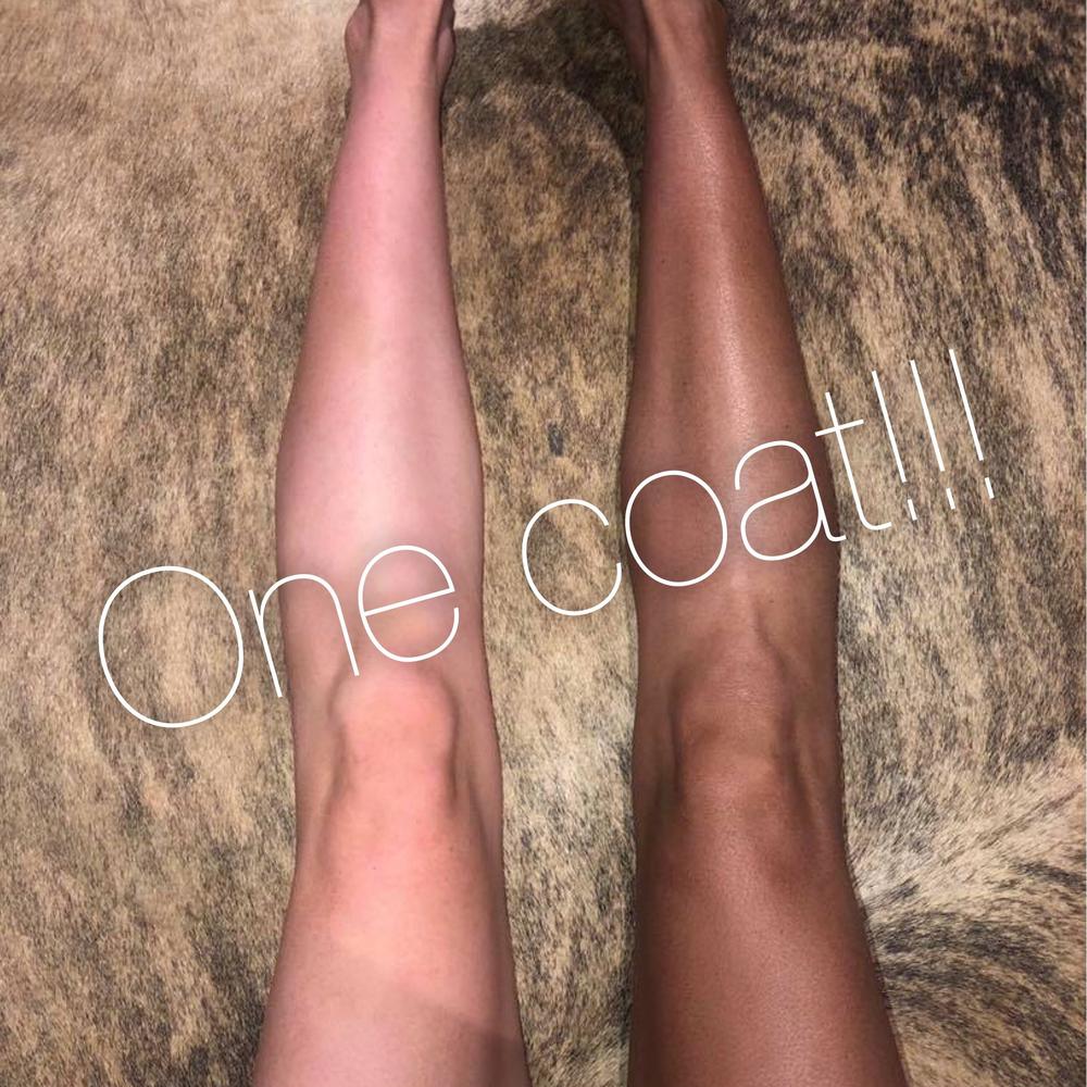 One leg with no tan and another leg with dark tan.