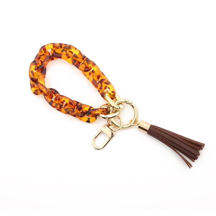 Chain style keychain bracelet in leopard print.