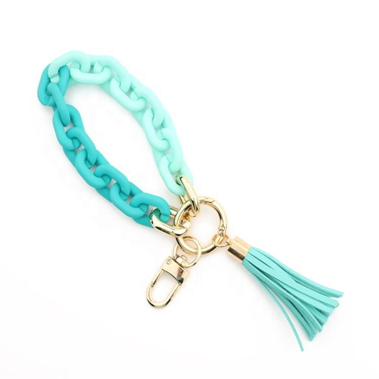 Chain style keychain bracelet in teal.