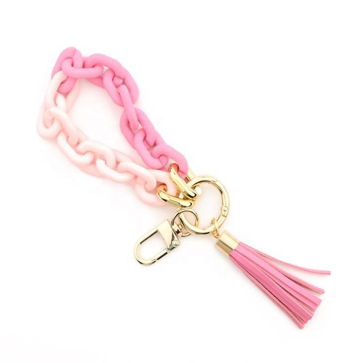 Chain style keychain bracelet in light pink.